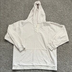 Aerie Cream V-Neck Fleece Pullover Hoodie Size Medium